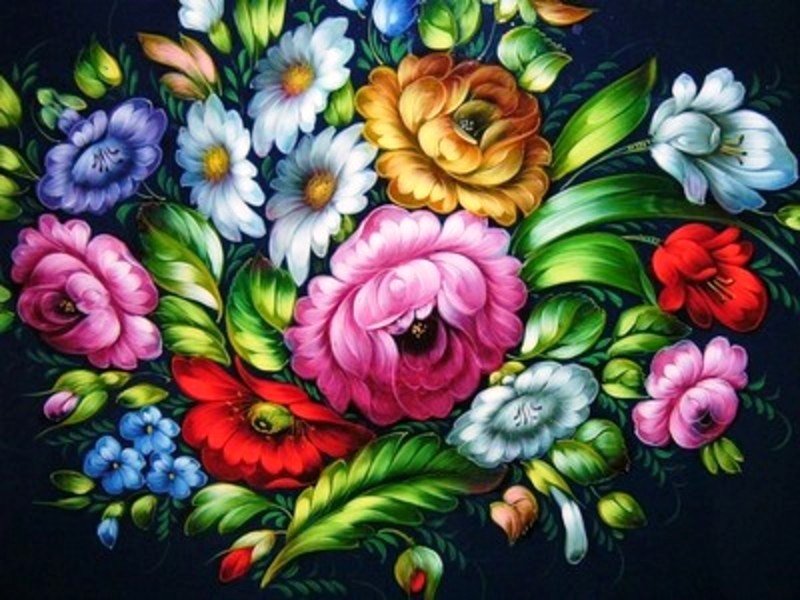 Жостовский мотив - узор, цветы, роспись - оригинал