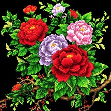 Схема вышивки «Цветы на ветке черное»