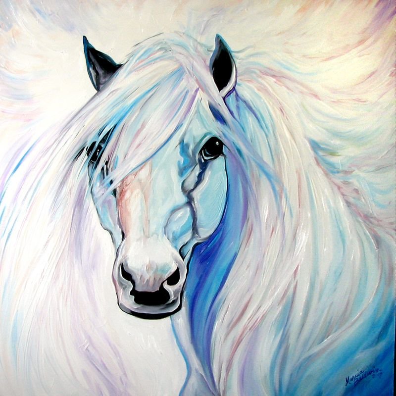 Белая лошадь - лошадь, живопись., лошади, настроение, природа, кони - оригинал