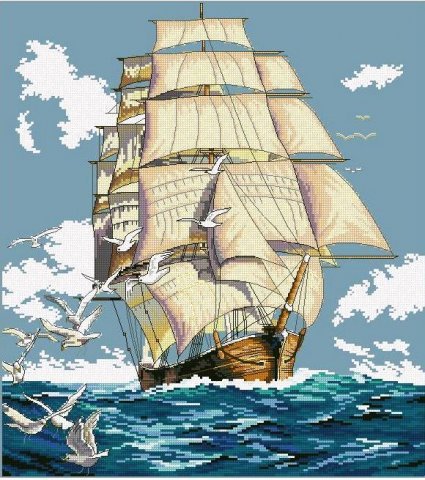 парусник - чайки, корабль, парусник, море - оригинал