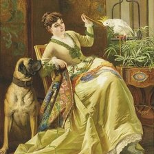 Схема вышивки «Дама с попугаем. Edward Charles Barnes»
