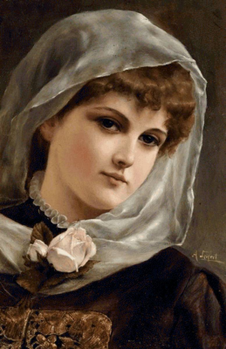 Девушка с розой. Alfred Seifert - живопись, роза, портрет, девушка, 19 век - предпросмотр