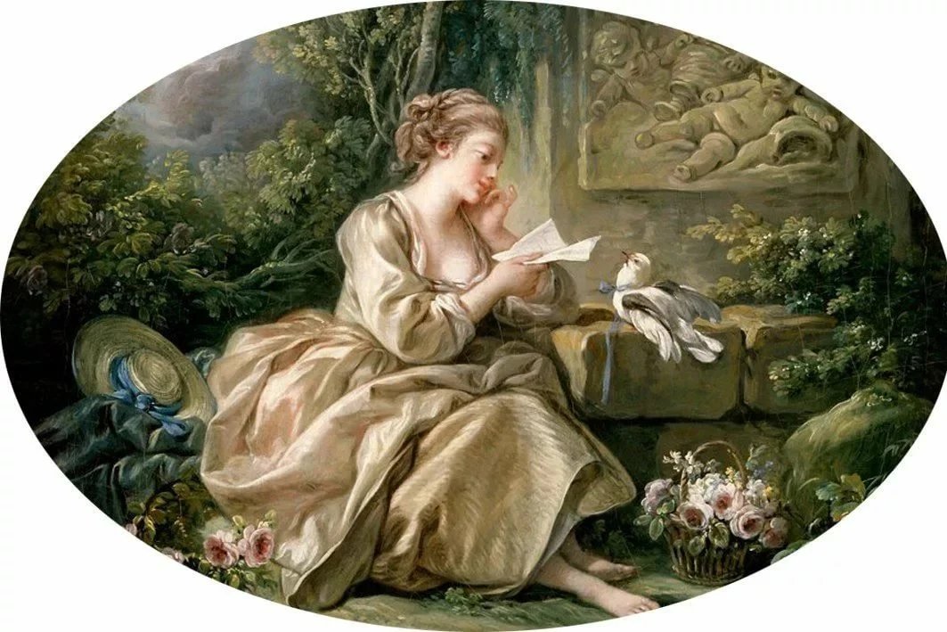 Франсуа Буше. Пастораль - девушка, 18 век, голубь, живопись, портрет - оригинал