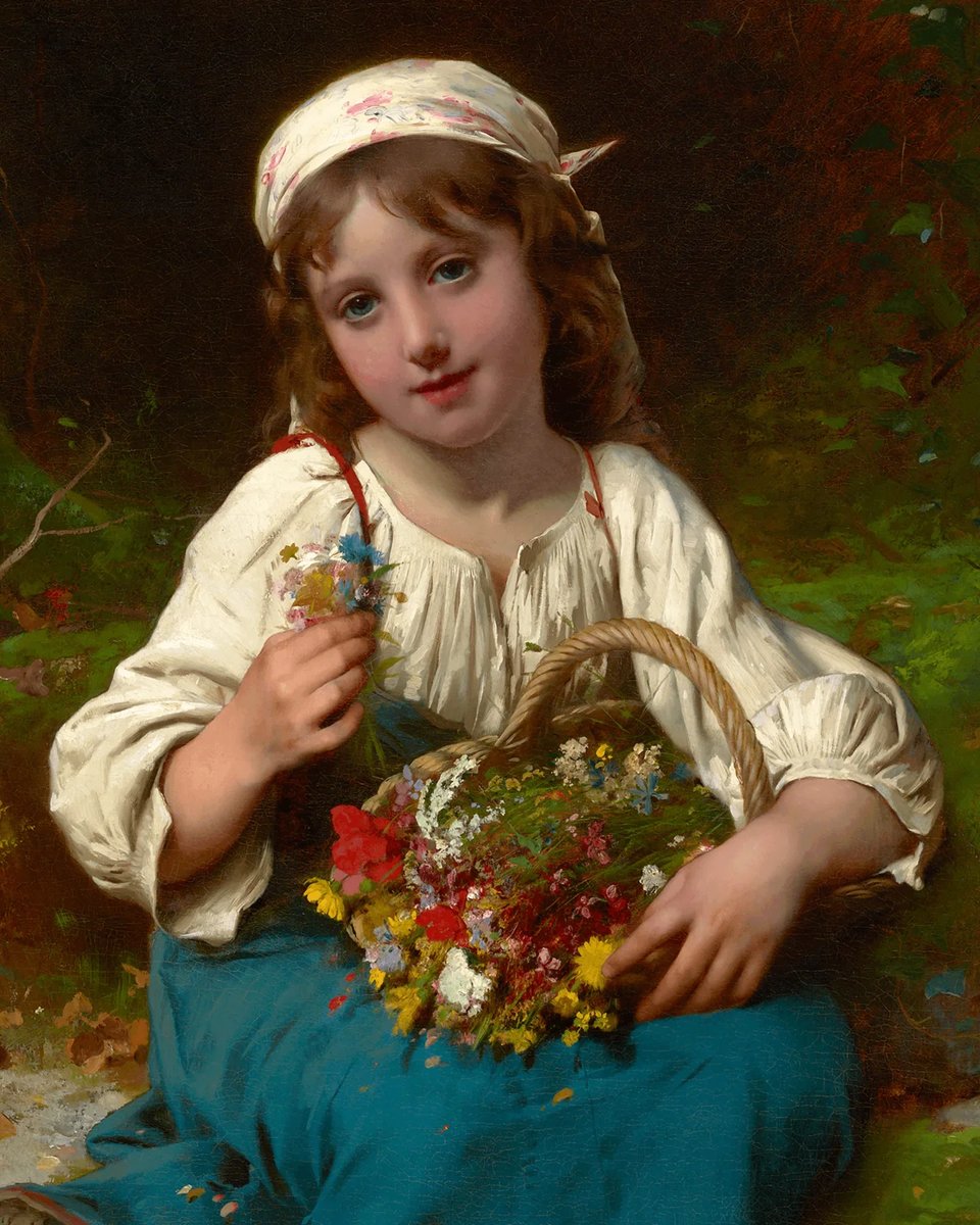 Крестьянская девочка. Эмиль Мюнье - цветы, живопись, девочка, 19 век, портрет - оригинал