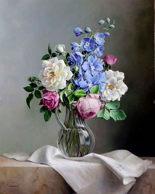 Акварельный букет - цветы, кувшин, розы, натюрморт - оригинал