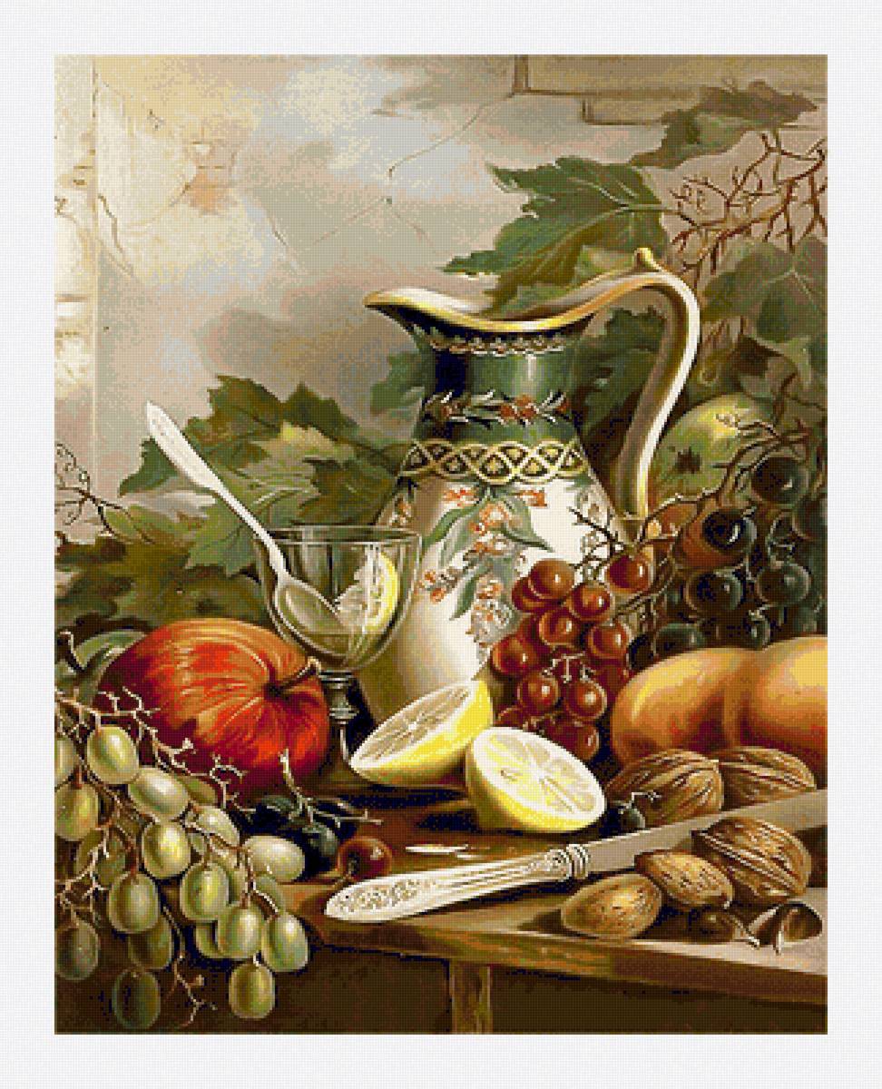Натюрморт с кувшином - виноград, кувшин, натюрморт, тыква - предпросмотр