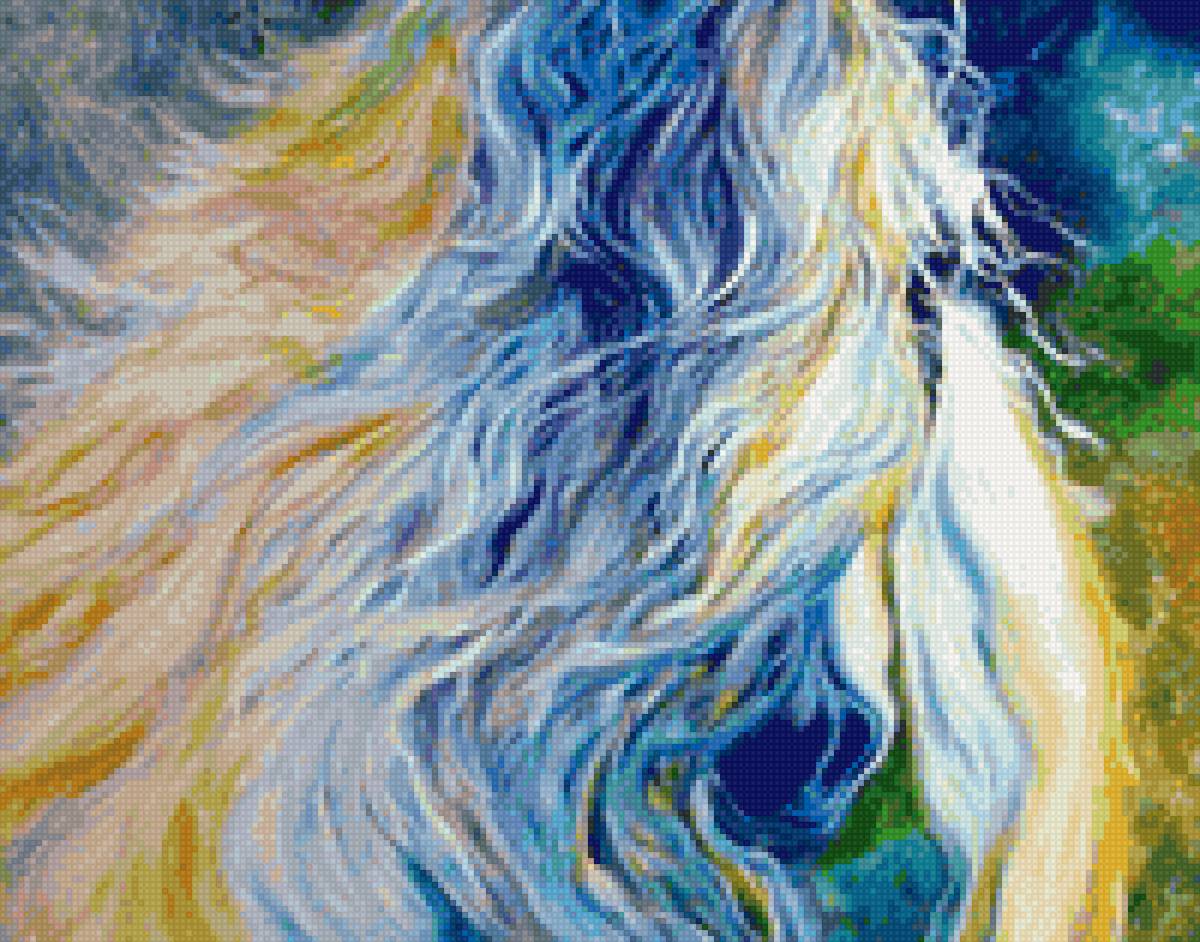 гривастая лошадь - кони, живопись., природа, настроение, лошади, лошадь - предпросмотр