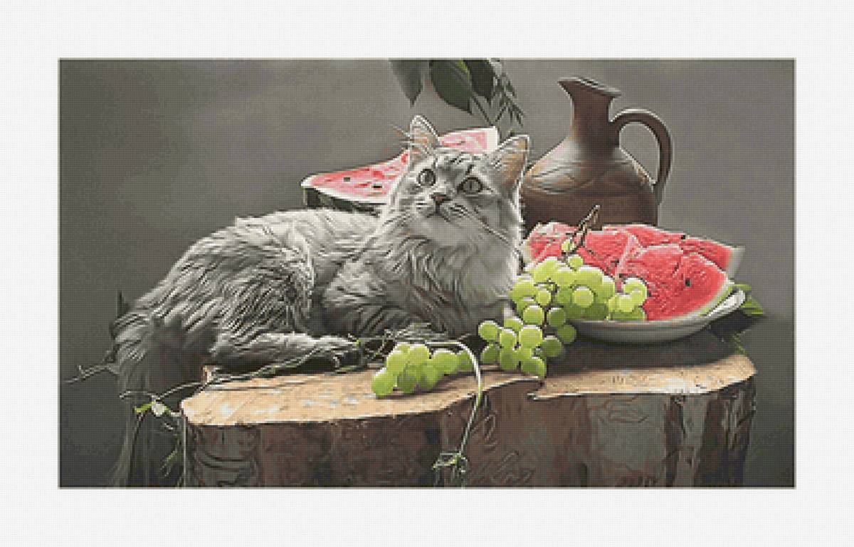№2151488 - виноград, арбуз, кот, натюрморт - предпросмотр