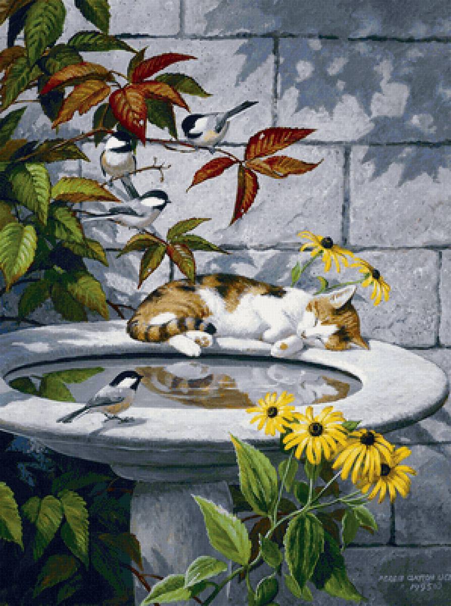 №2151596 - кот, поилка, цветы - предпросмотр