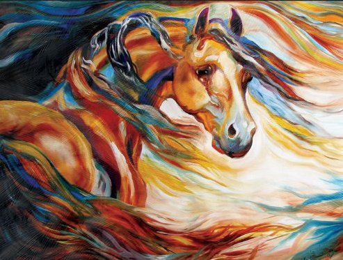 Ветреная лошадь - кони, лошади, лошадь, живопись., настроение, природа - оригинал