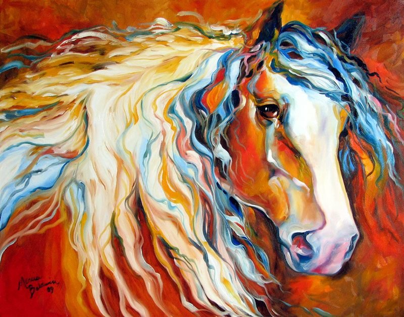 Конь-огонь - кони, лошади, природа, настроение, лошадь, огонь, живопись - оригинал