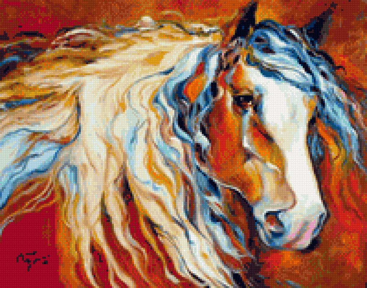 Конь-огонь - огонь, живопись, кони, природа, лошади, настроение, лошадь - предпросмотр