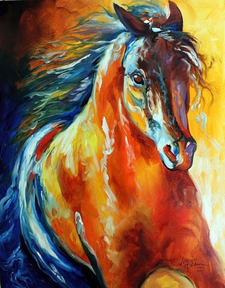 Бегущая лошадь - лошади, настроение, живопись., лошадь, природа, кони - оригинал