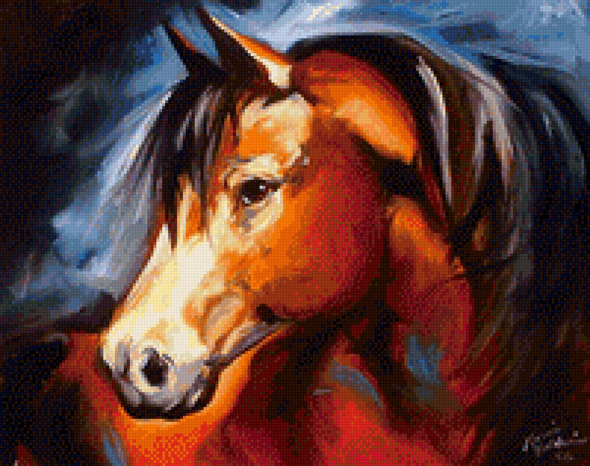 Хитрый конь - настроение, лошадь, кони, природа, лошади, живопись. - предпросмотр