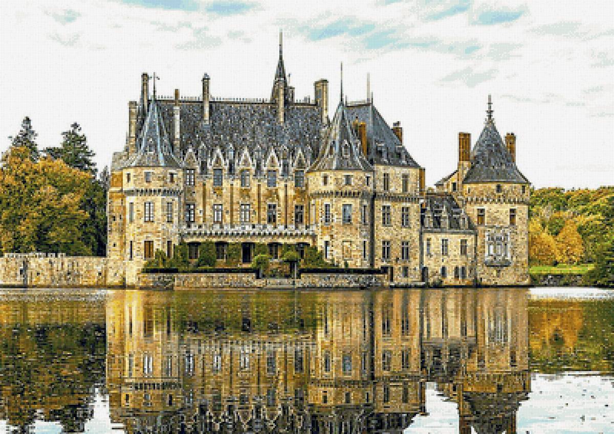 Замок на воде - озеро, замок, отражение, деревья - предпросмотр