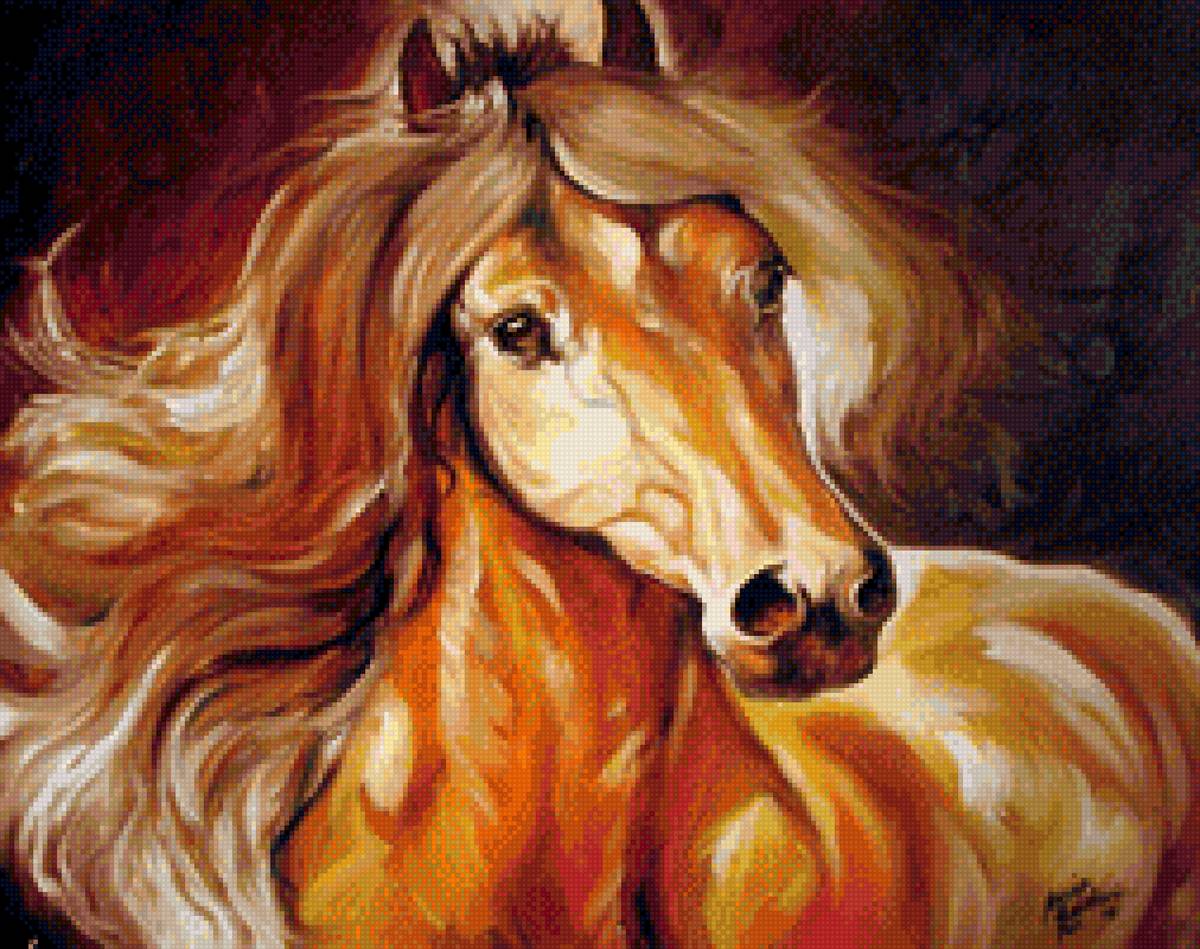Удивленная лошадь - настроение, лошади, кони, природа, живопись., лошадь - предпросмотр