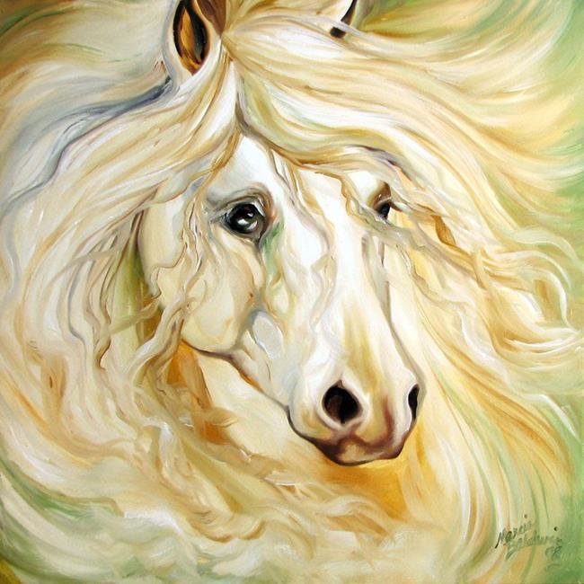 Белогривая лошадь - лошадь, кони, живопись., настроение, лошади, природа - оригинал