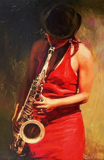 саксофонистка - девушка, саксофон - оригинал