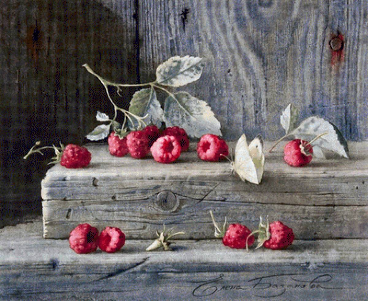 frambuesas y mariposa - frutas - предпросмотр