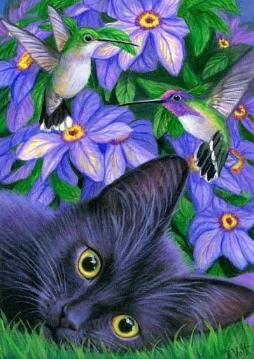 черный кот - глаза, лежит, черный кот, мордочка - оригинал