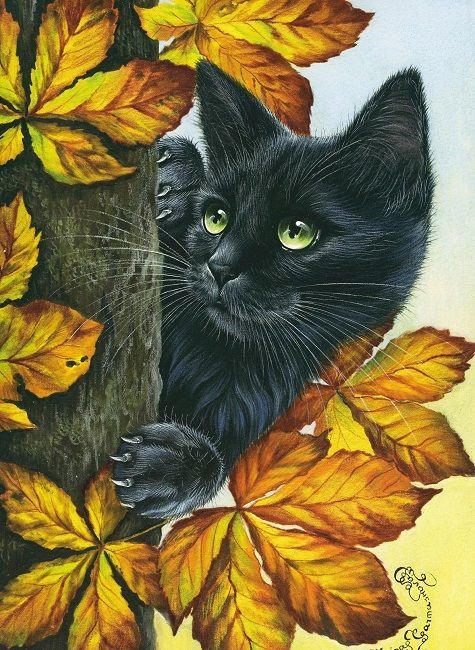 черный кот - мордочка, черный кот, лежит, глаза - оригинал