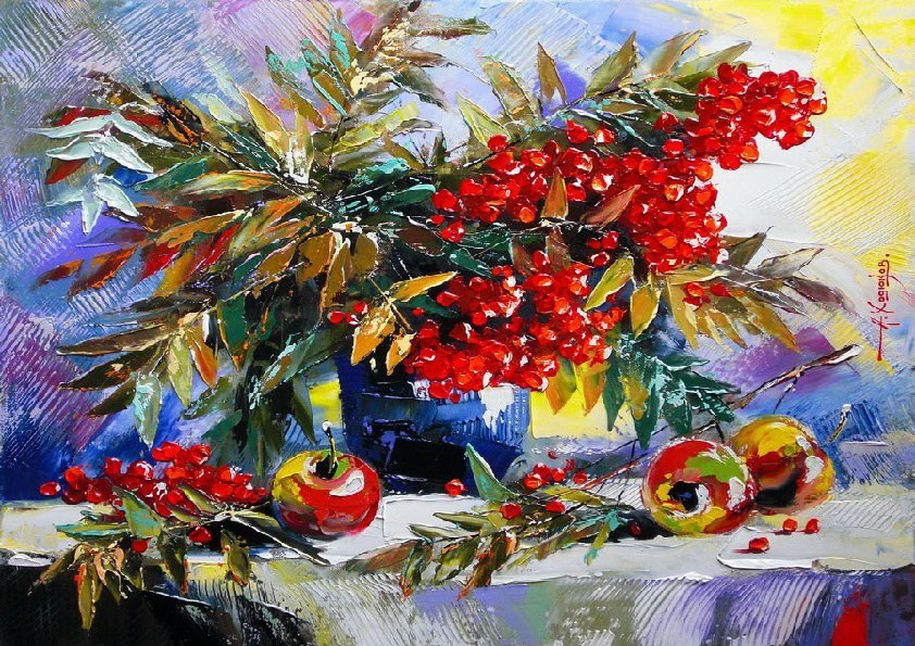 яркая рябина - рябина, натюрморт - оригинал