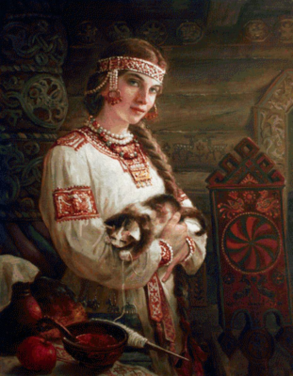 Хозяюшка. Андрей Шишкин - русь, кошка, девушка - предпросмотр