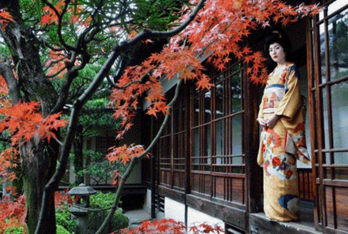 краски осени - кимоно, женщина, клен, япония - предпросмотр