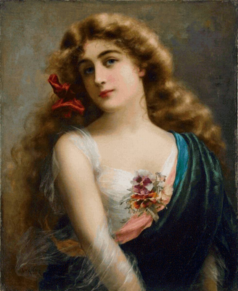 Эмиль Вернон. Девушка с бантом - живопись, 19 век, портрет, девушка - предпросмотр