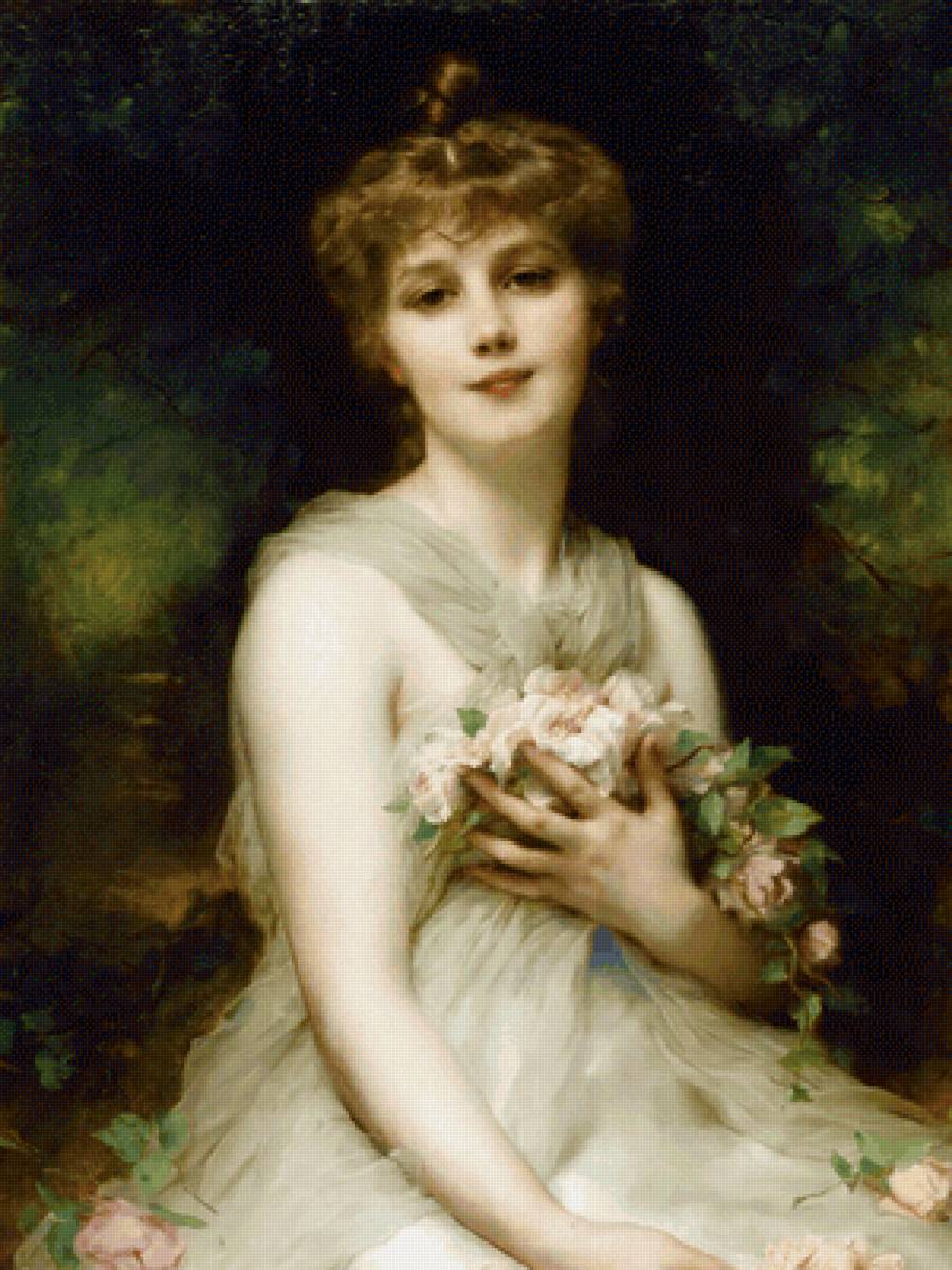 Девушка с розами. Этьен Адольф Пиот - девушка, 19 век, живопись, розы, портрет - предпросмотр