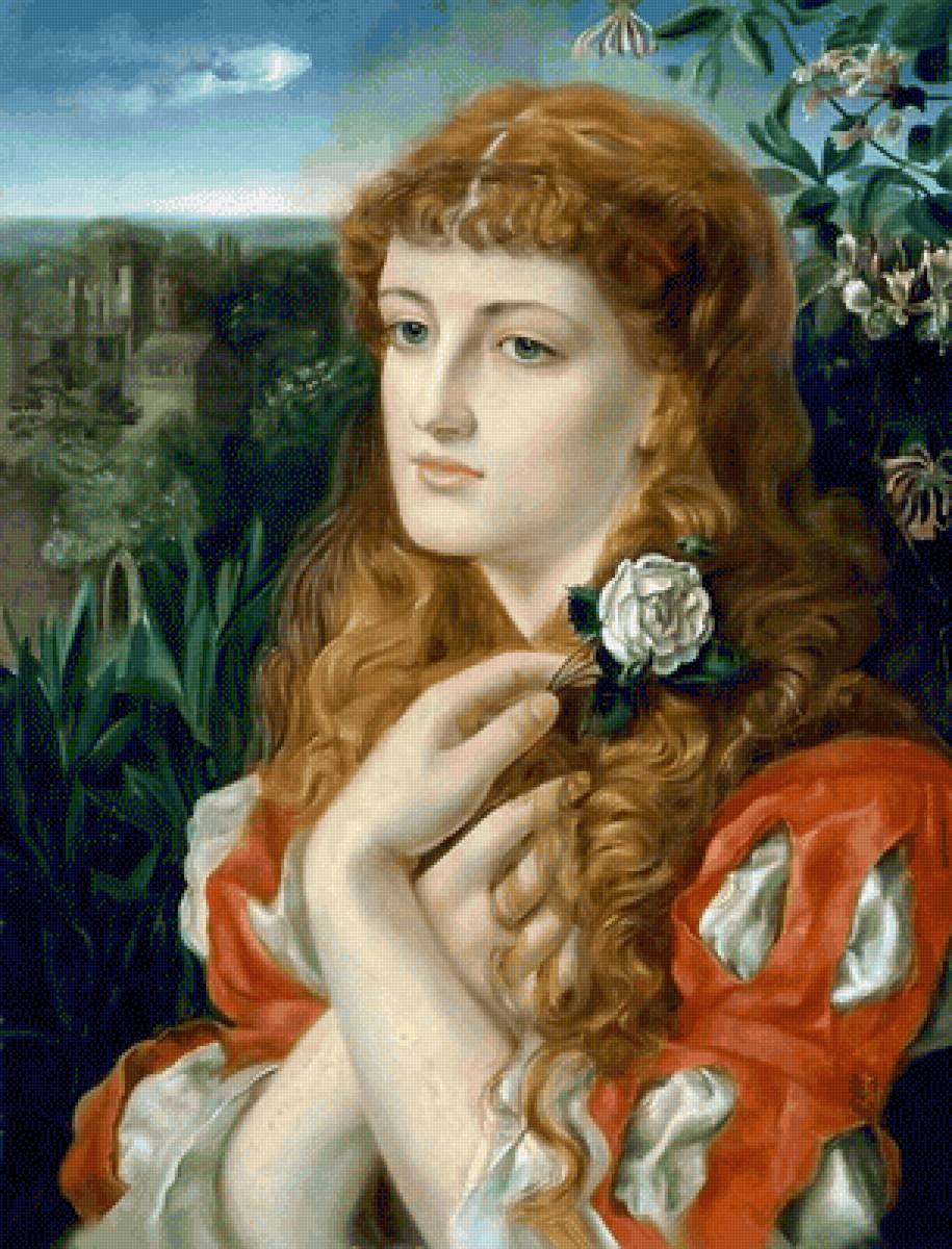 Эмма Сэндис. Роза Леди Холдинг - портрет, роза, прерафаэлиты, 19 век, живопись, девушка - предпросмотр