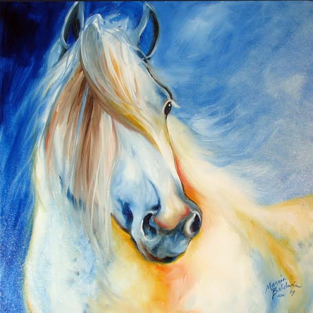 синий вечер - настроение, живопись., лошадь, кони, лошади, природа - оригинал