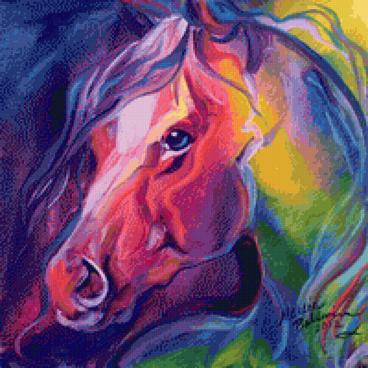 яркий конь - лошадь, лошади, природа, настроение, кони, живопись. - предпросмотр