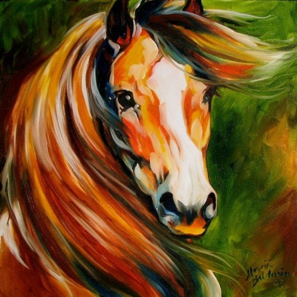 умная лошадь - лошади, кони, настроение, лошадь, живопись., природа - оригинал