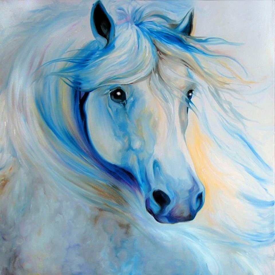 голубая лошадь - живопись., природа, лошади, настроение, кони, лошадь - оригинал