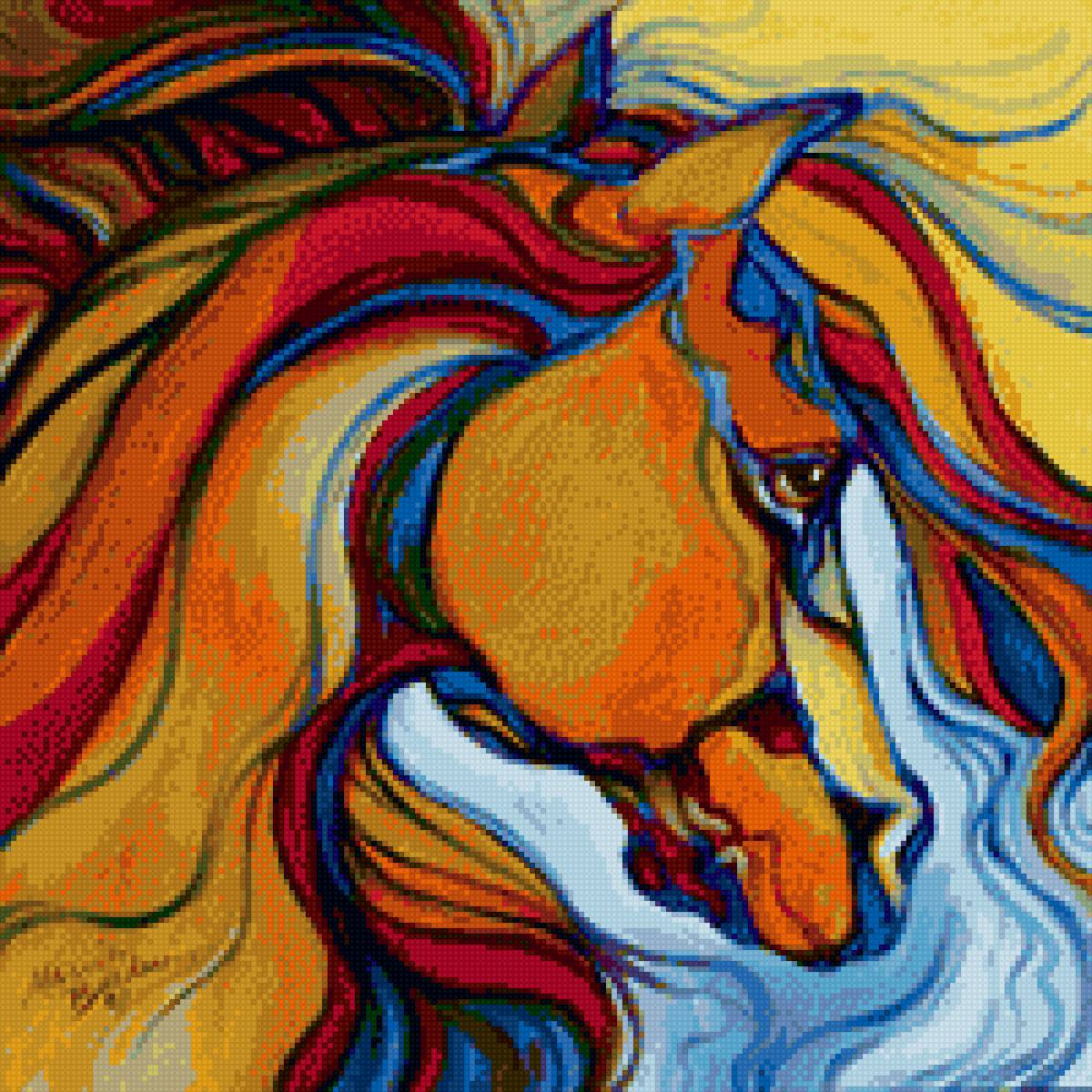 витраж1 - лошади, кони, природа, лошадь, живопись., настроение - предпросмотр