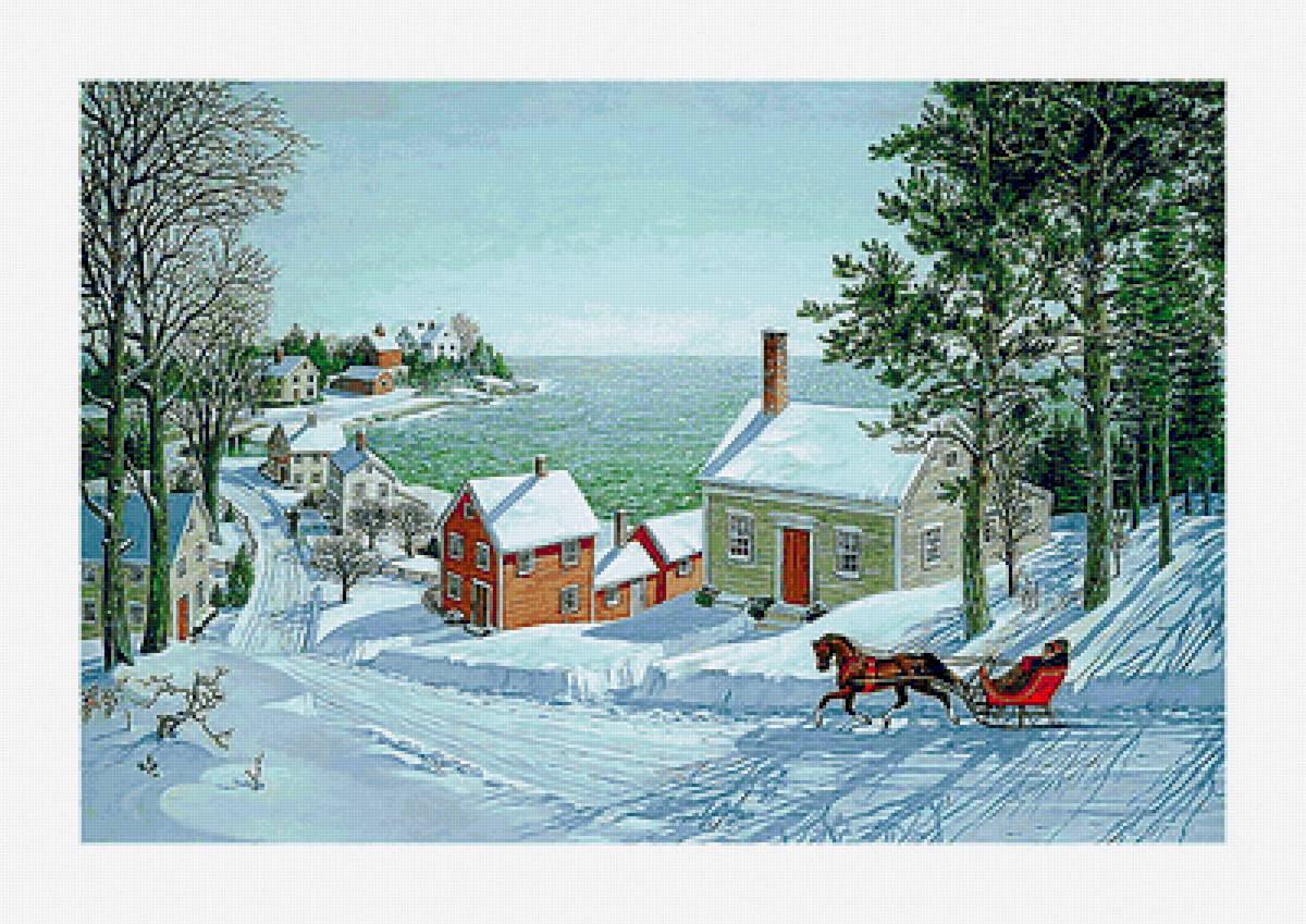 №2154565 - домик, сани, поселок, лошадь, зима, сосны - предпросмотр