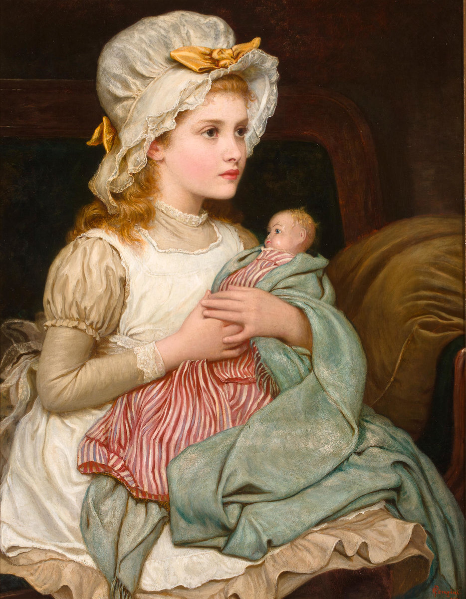 Кейт Перуджини. Девочка с куклой - 19 век, живопись, кукла, девочка, портрет - оригинал