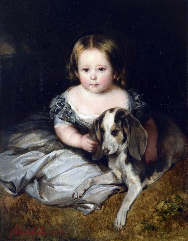 Franz Xaver Winterhalter. Принцесса Элис - собака, девочка, портрет, 19 век, живопись - оригинал