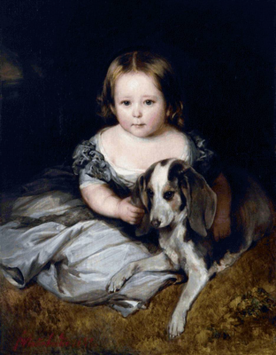 Franz Xaver Winterhalter. Принцесса Элис - 19 век, живопись, собака, портрет, девочка - предпросмотр
