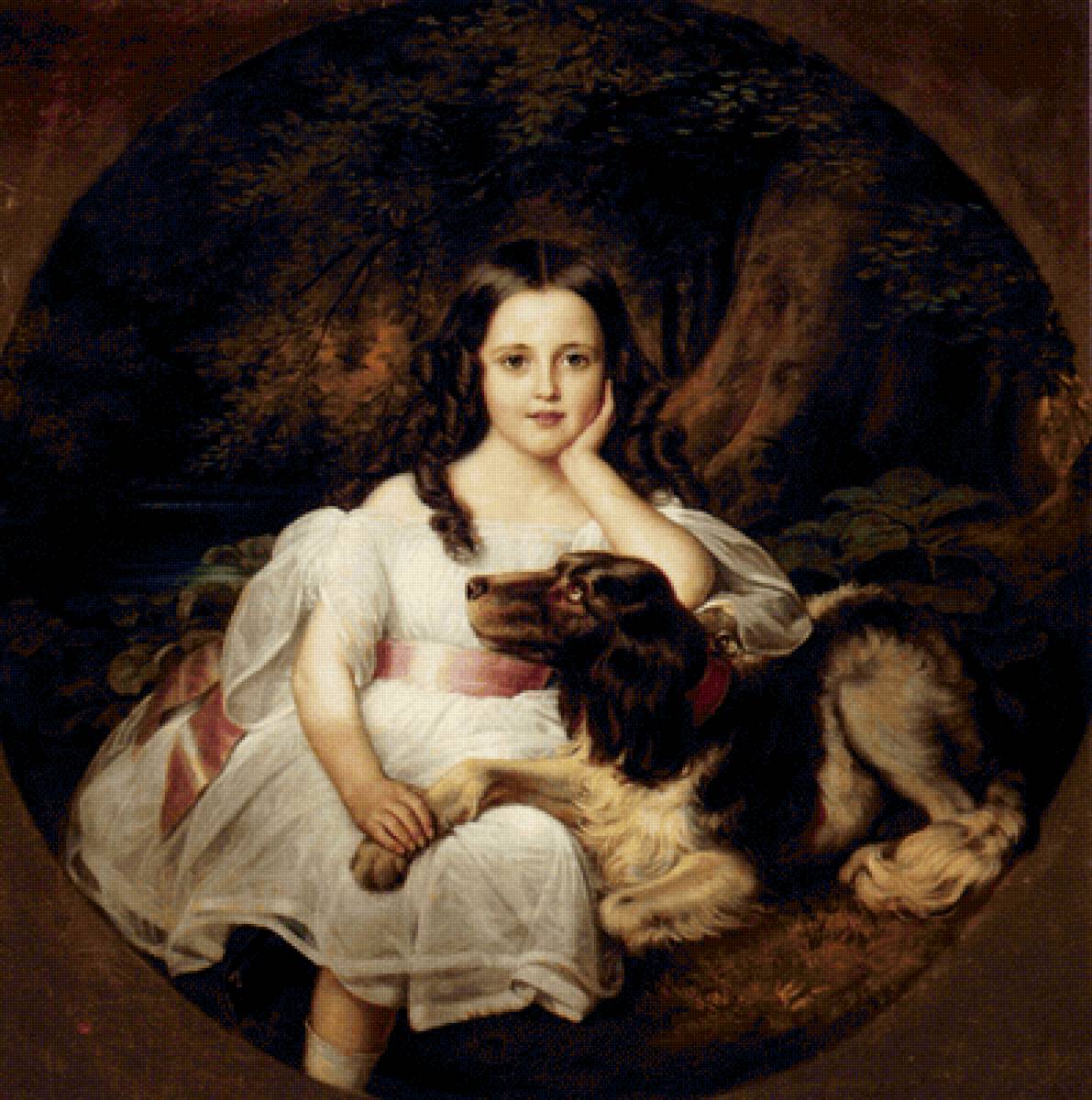 Девочка с собакой. Friedrich August von Kaulbach - живопись, 19 век, портрет, девочка, собака - предпросмотр