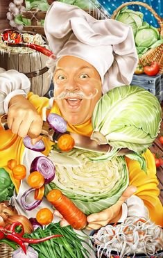 Веселый повар - мужчина, повар, кухня, овощи - оригинал