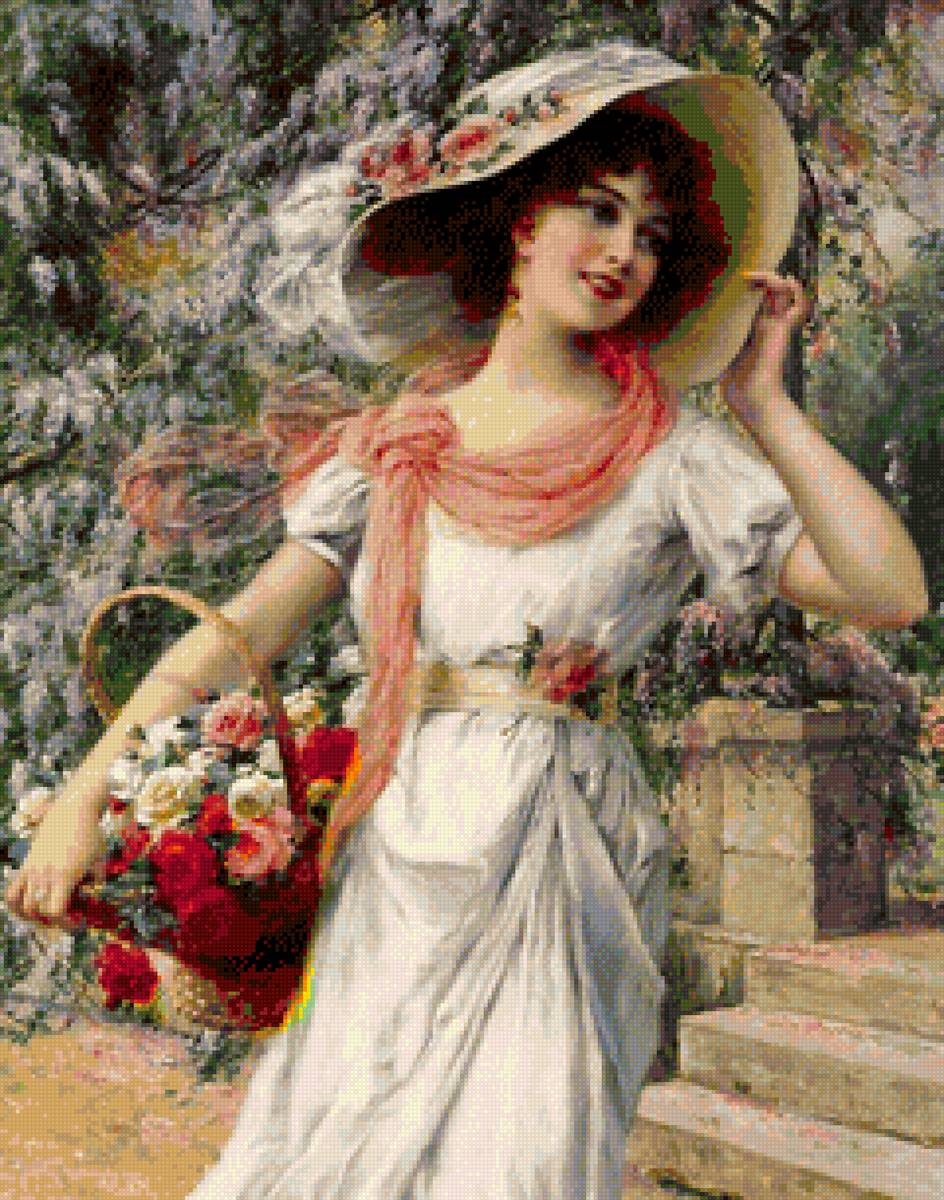 Девушка в шляпке с цветами - эмиль вернон - предпросмотр