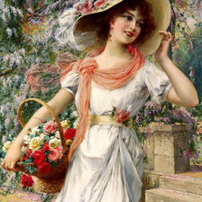Схема вышивки «Девушка в шляпке с цветами»