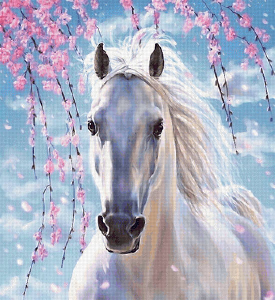 Белогривая лошадь - весна, животные, лошадь, конь - предпросмотр