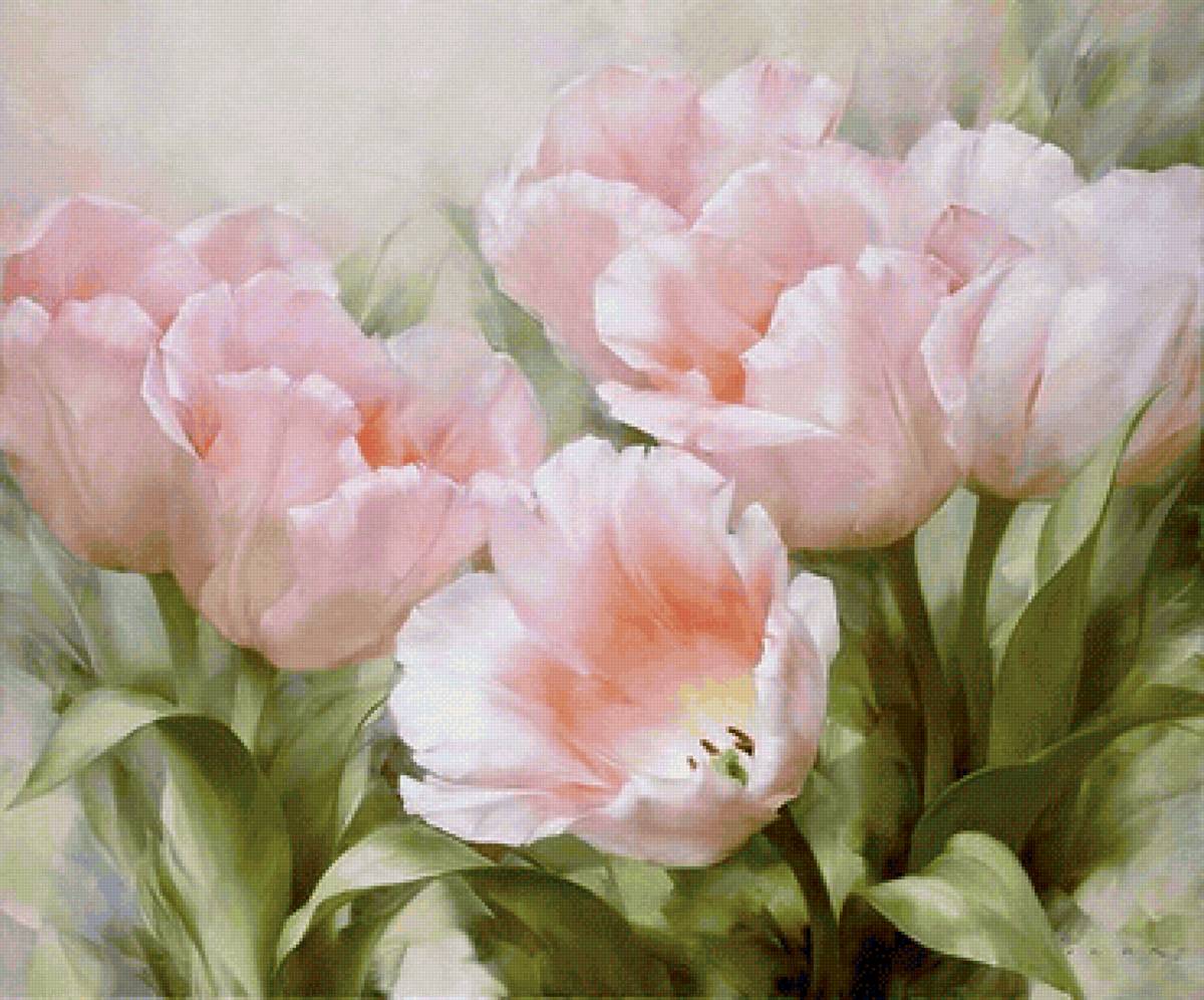 Розовые тюльпаны - цветы, тюльпаны, живопись - предпросмотр