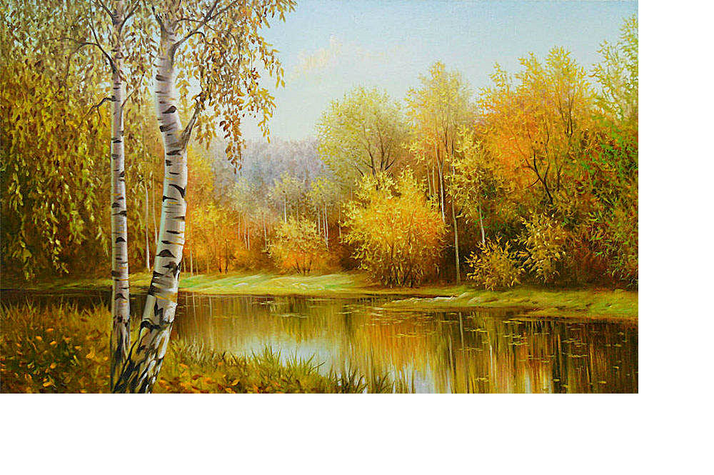 Осенний пейзаж - лес, осень, березы, река - оригинал