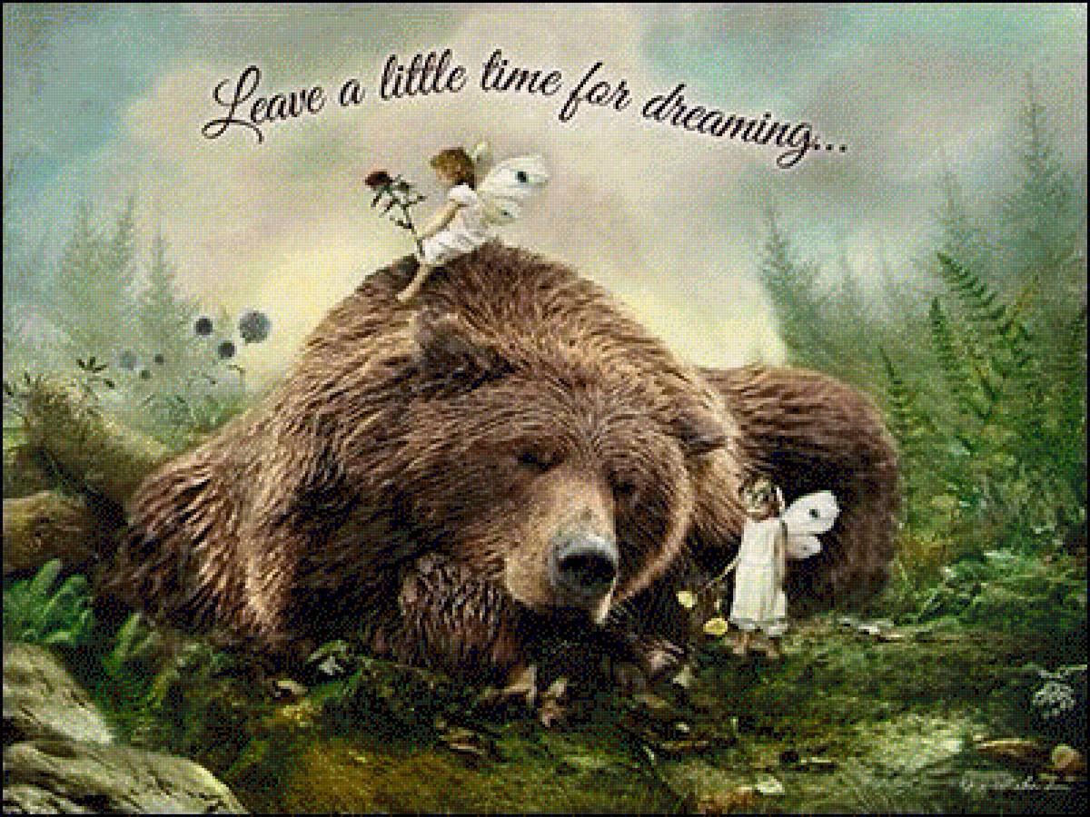 Leave a little time for dreaming - bear, woods, fairies - предпросмотр