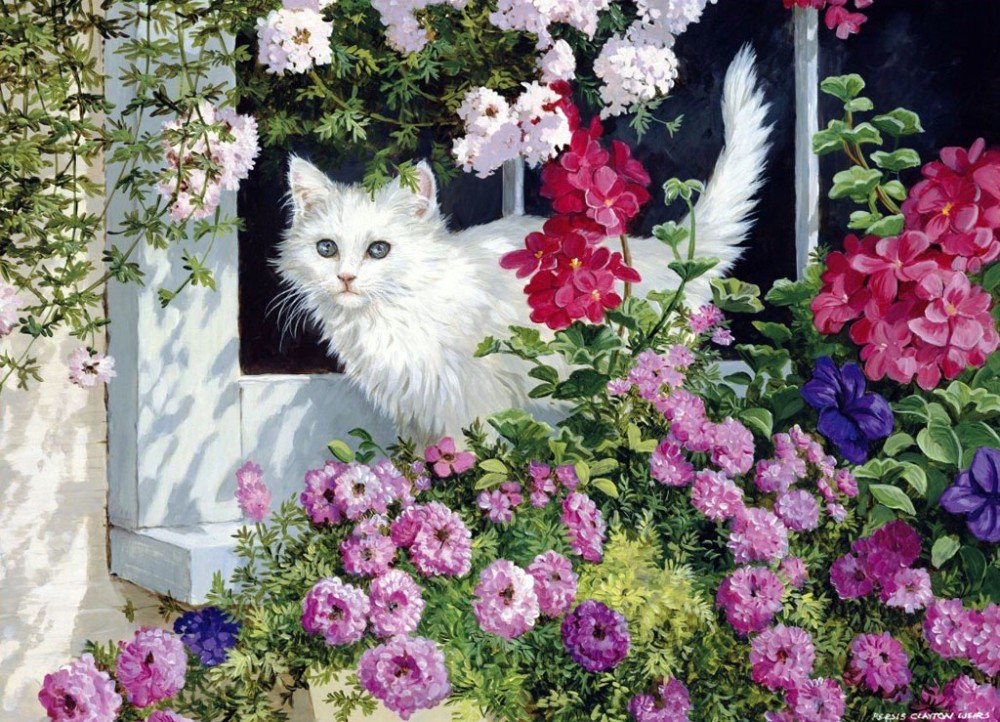 кот в цветах - цветы, кот - оригинал