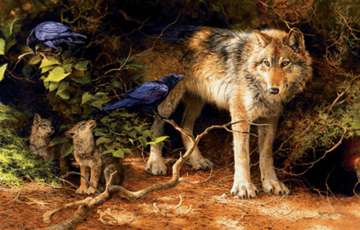 №2157396 - ворон, волчица, волчата - предпросмотр